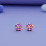 925 Silver Kids Stud Earrings with Violet Flower Design