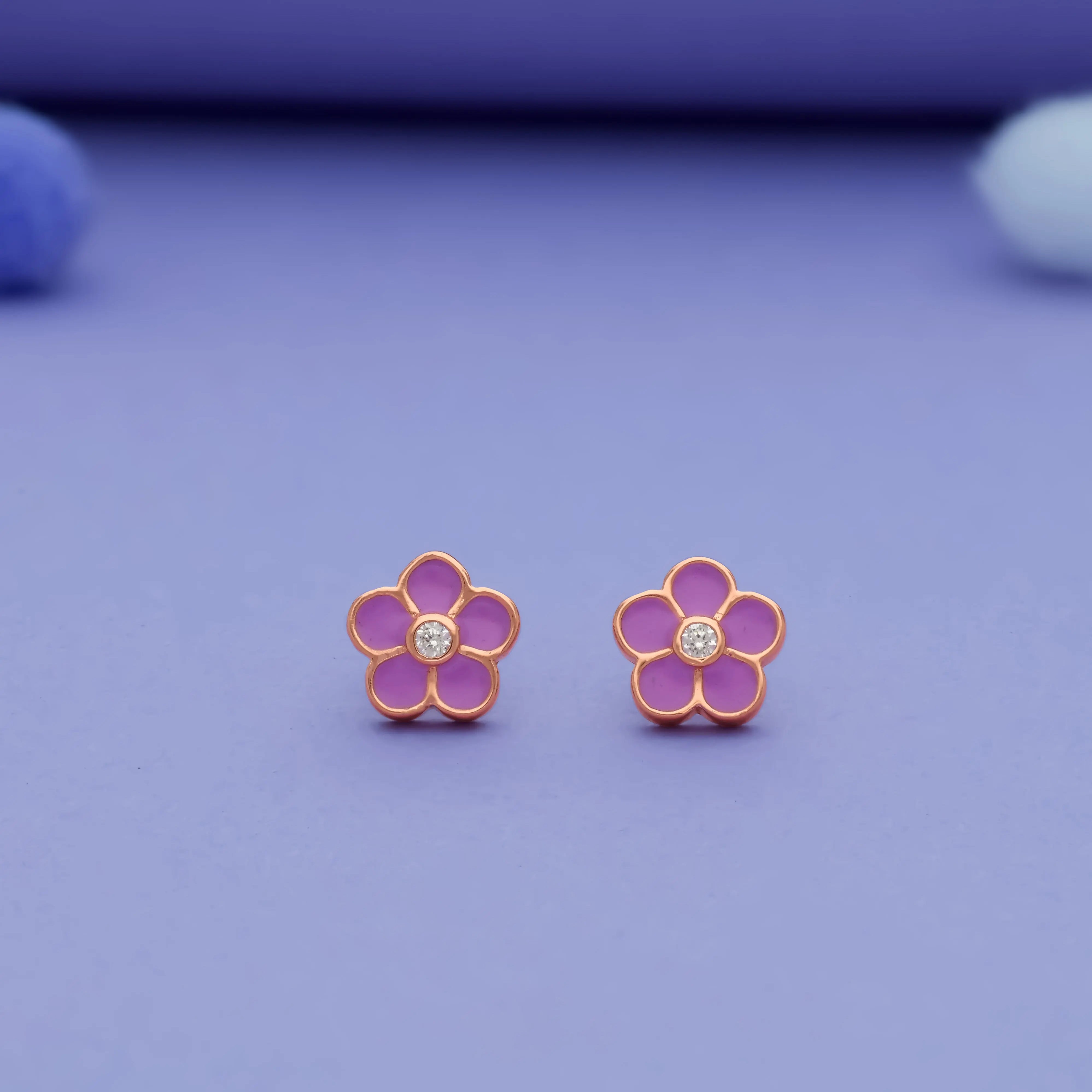 925 Silver Kids Stud Earrings with Violet Flower Design