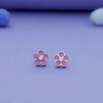 925 Silver Kids Stud Earrings with Violet Flower Design