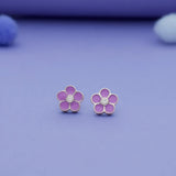 925 Silver Kids Stud Earrings with Violet Flower Design
