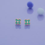 Green Petal Flower 925 Sterling Silver Earrings