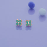 Green Petal Flower 925 Sterling Silver Earrings