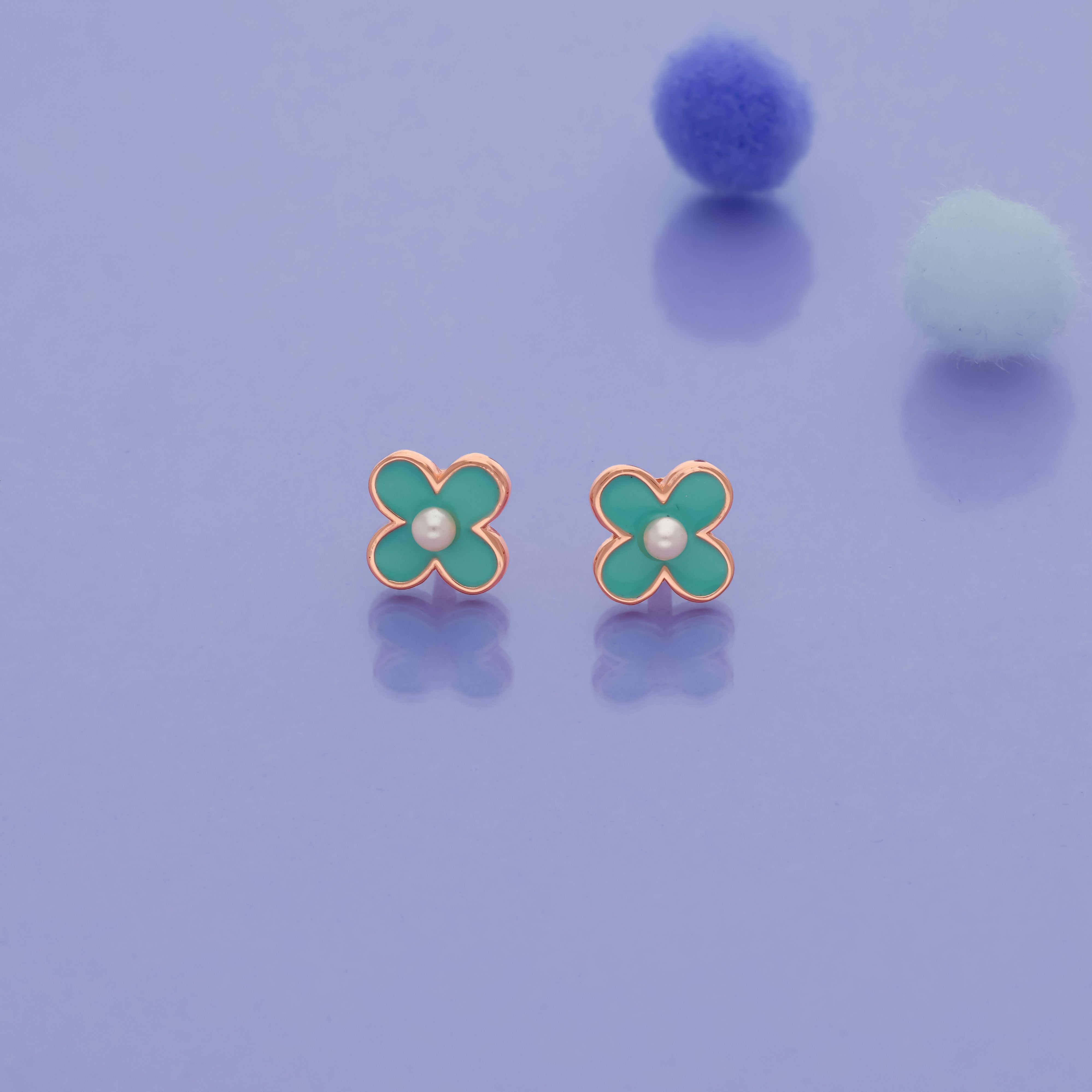 Green Petal Flower 925 Sterling Silver Earrings