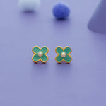 Green Petal Flower 925 Sterling Silver Earrings