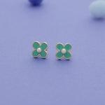 Green Petal Flower 925 Sterling Silver Earrings