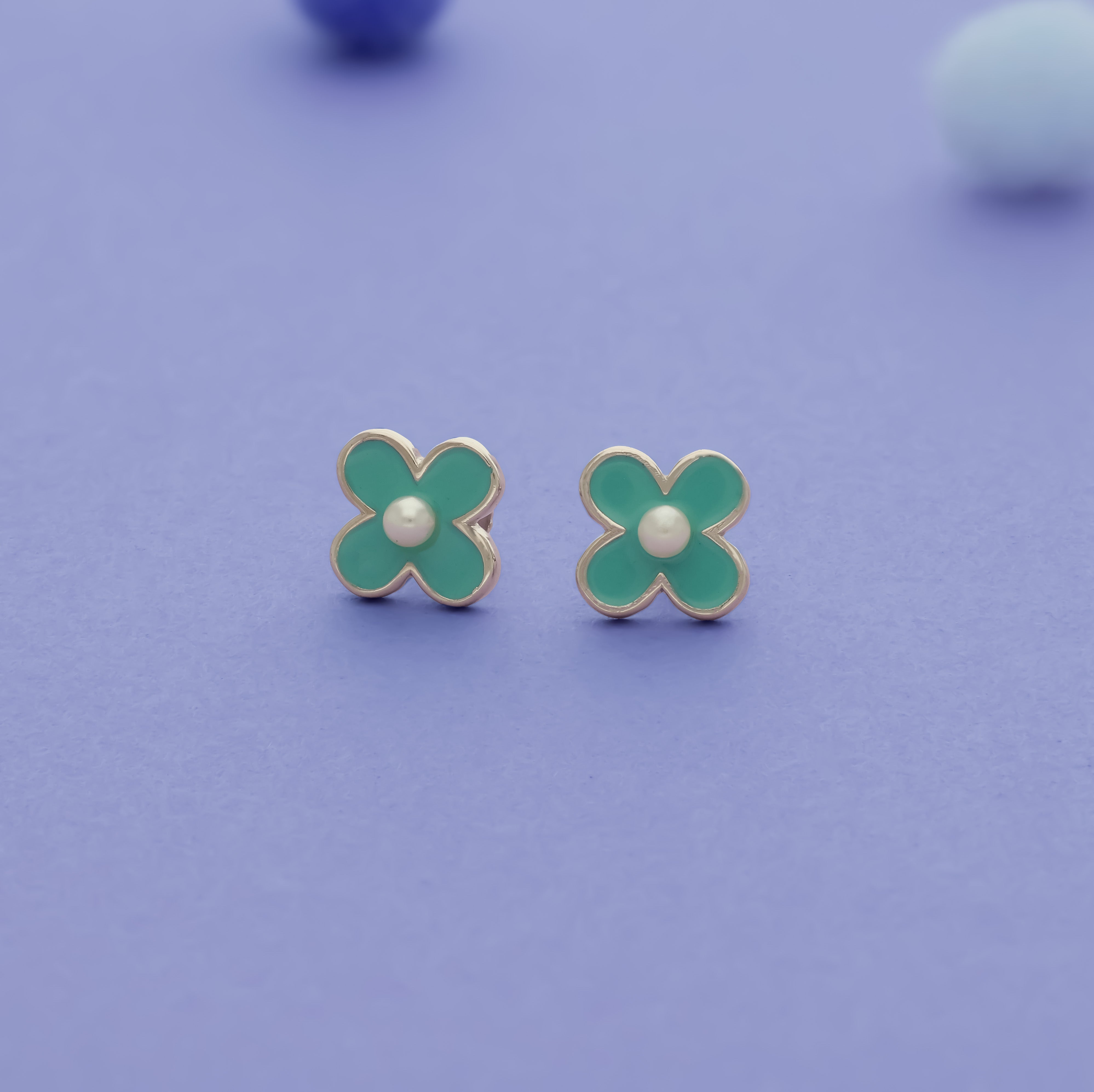 Green Petal Flower 925 Sterling Silver Earrings