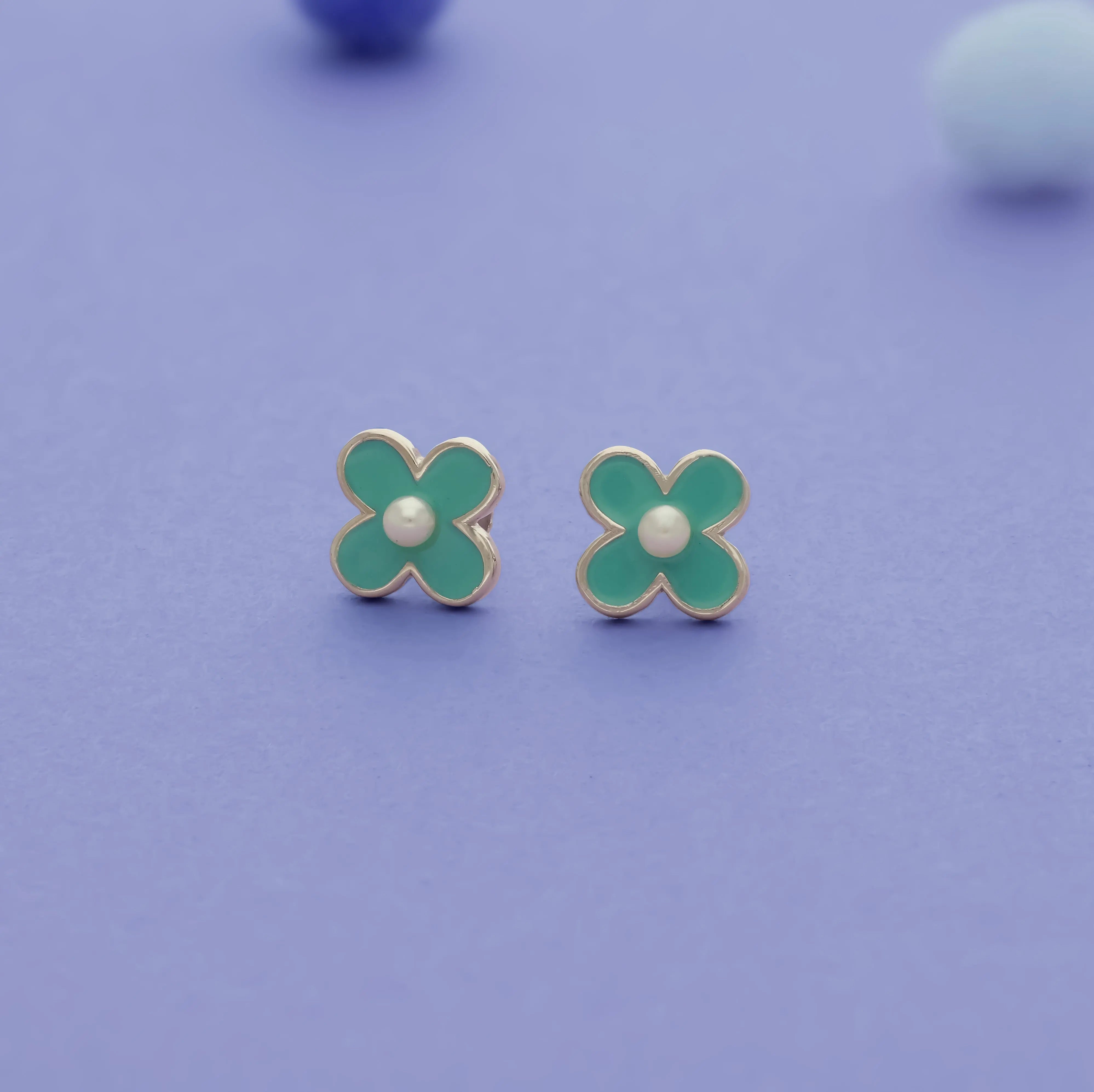 Green Petal Flower 925 Sterling Silver Earrings