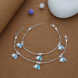 Blue Elephant Parade 925 Silver Kid Anklet (4-6 Yrs)