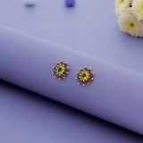 Blue CZ Sunburst Floral 925 Silver Stud