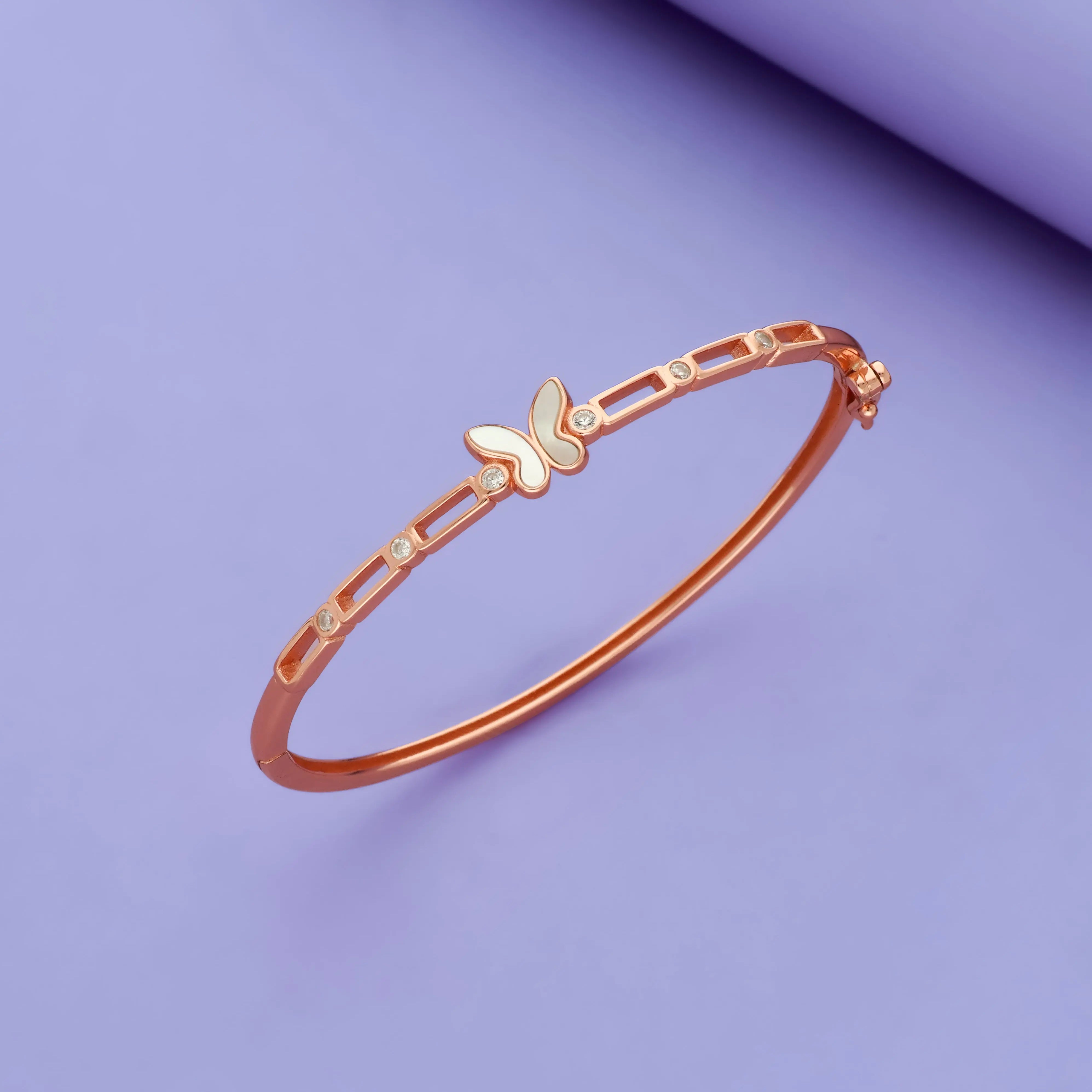 Butterfly Glow Rose Gold Polish 925 Silver Kid Bangle