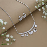 Charming Butterfly Heart Silver Necklace Set
