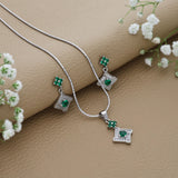 Charming Green Gem Silver Pendant Set for Women & Teen