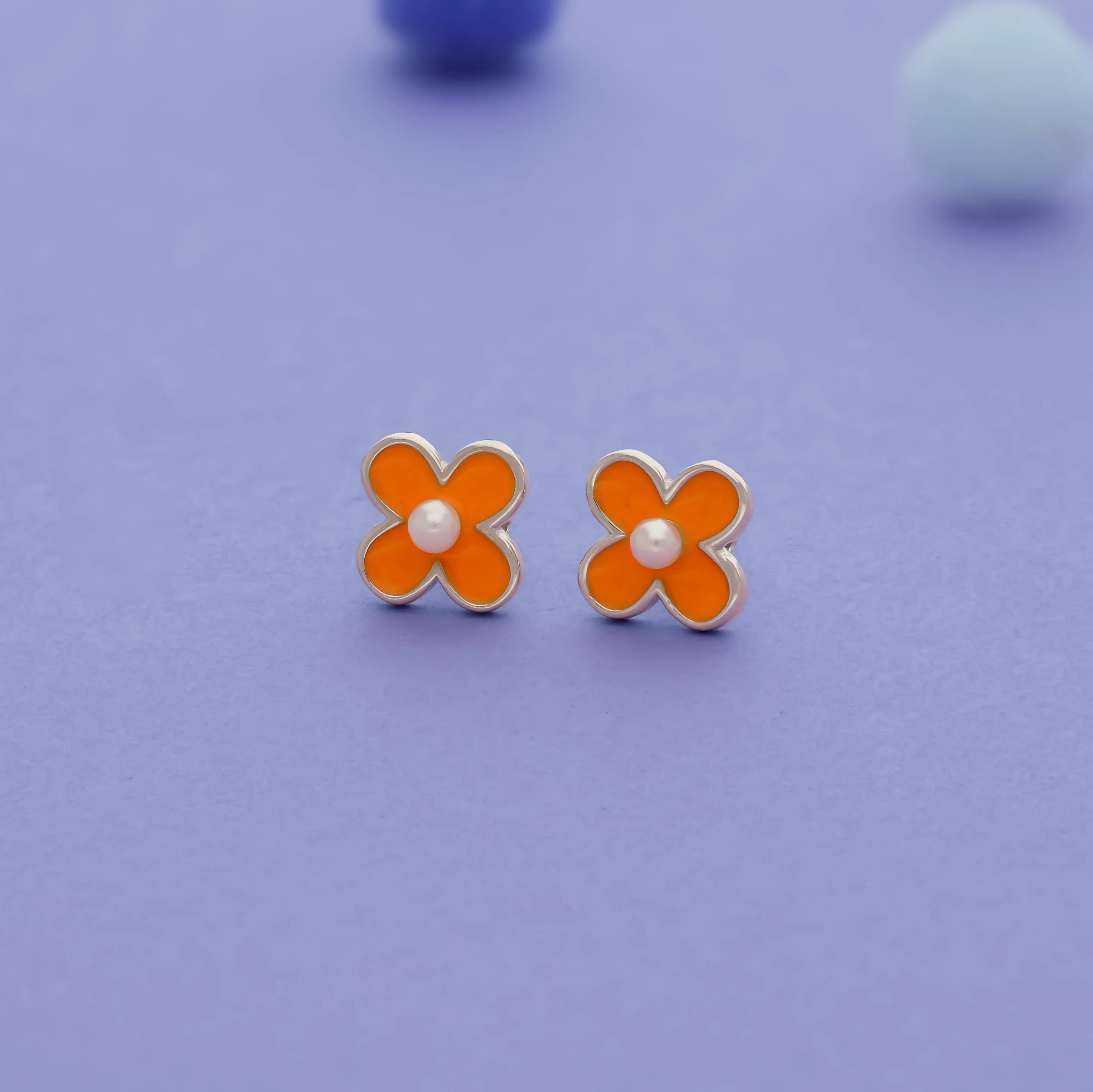 Cheerful Orange Blossom 925 Silver Kids Earrings (3+ Yrs)