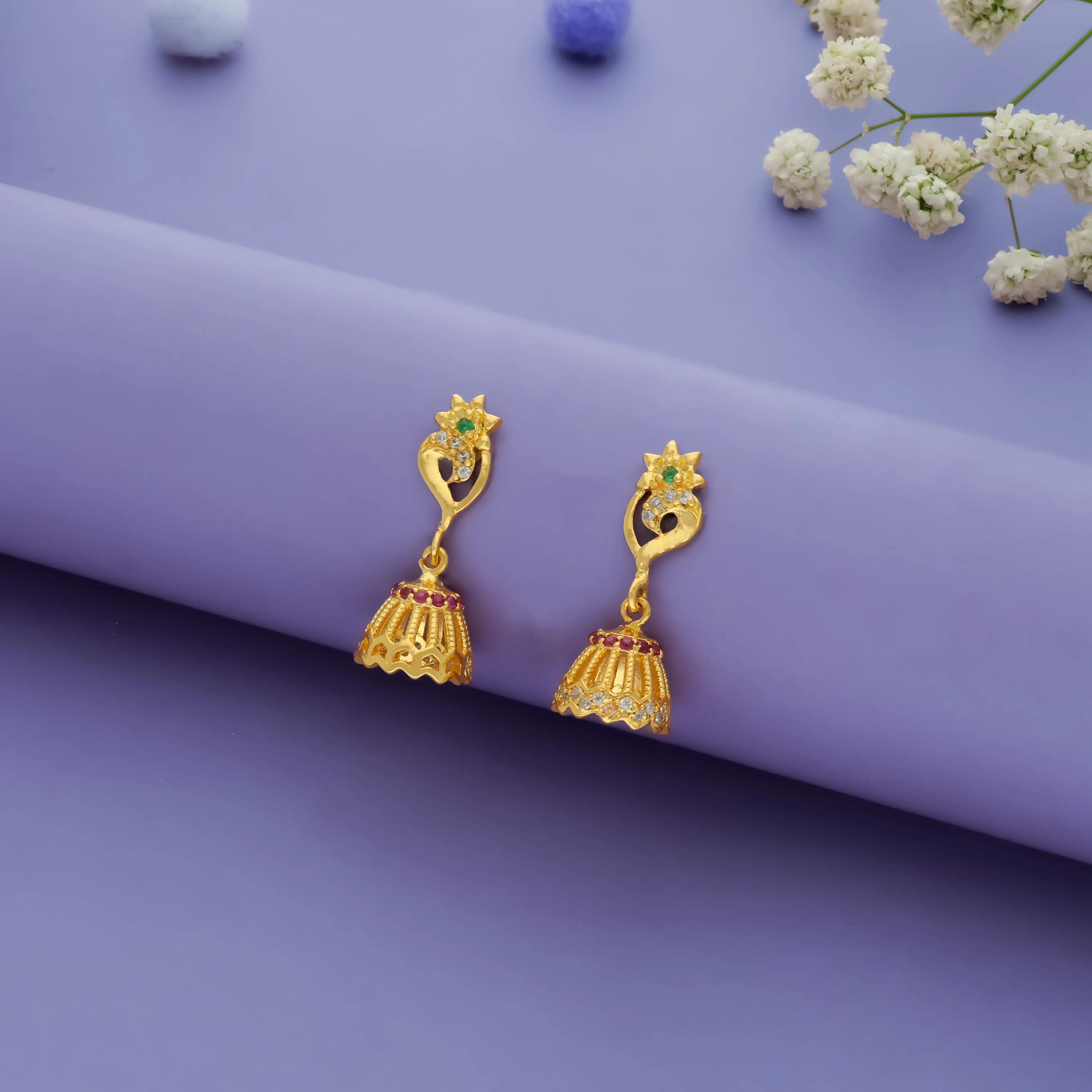 Chota Mayur Gold Polish 925 Silver Jhumkas