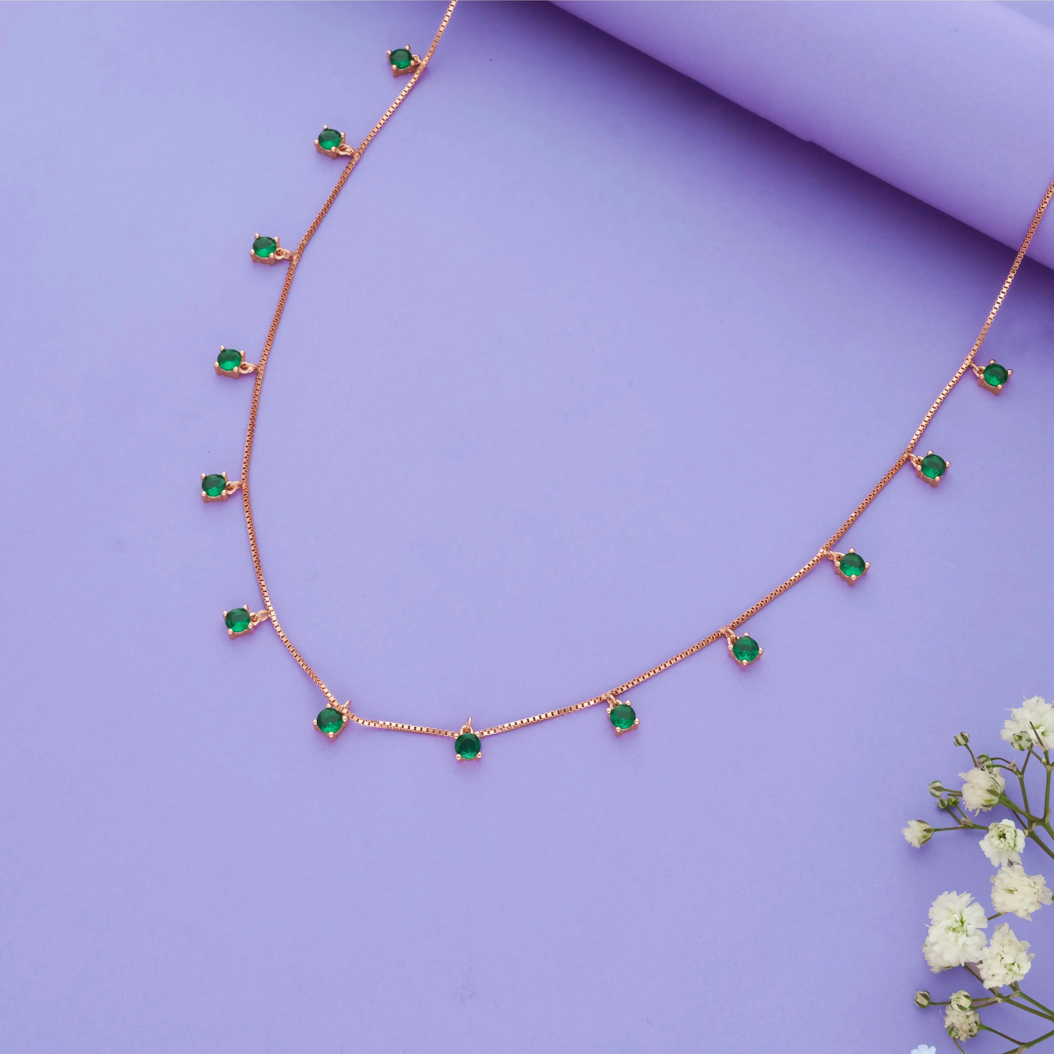 Classic Green Stone 925 Silver Charm Necklace