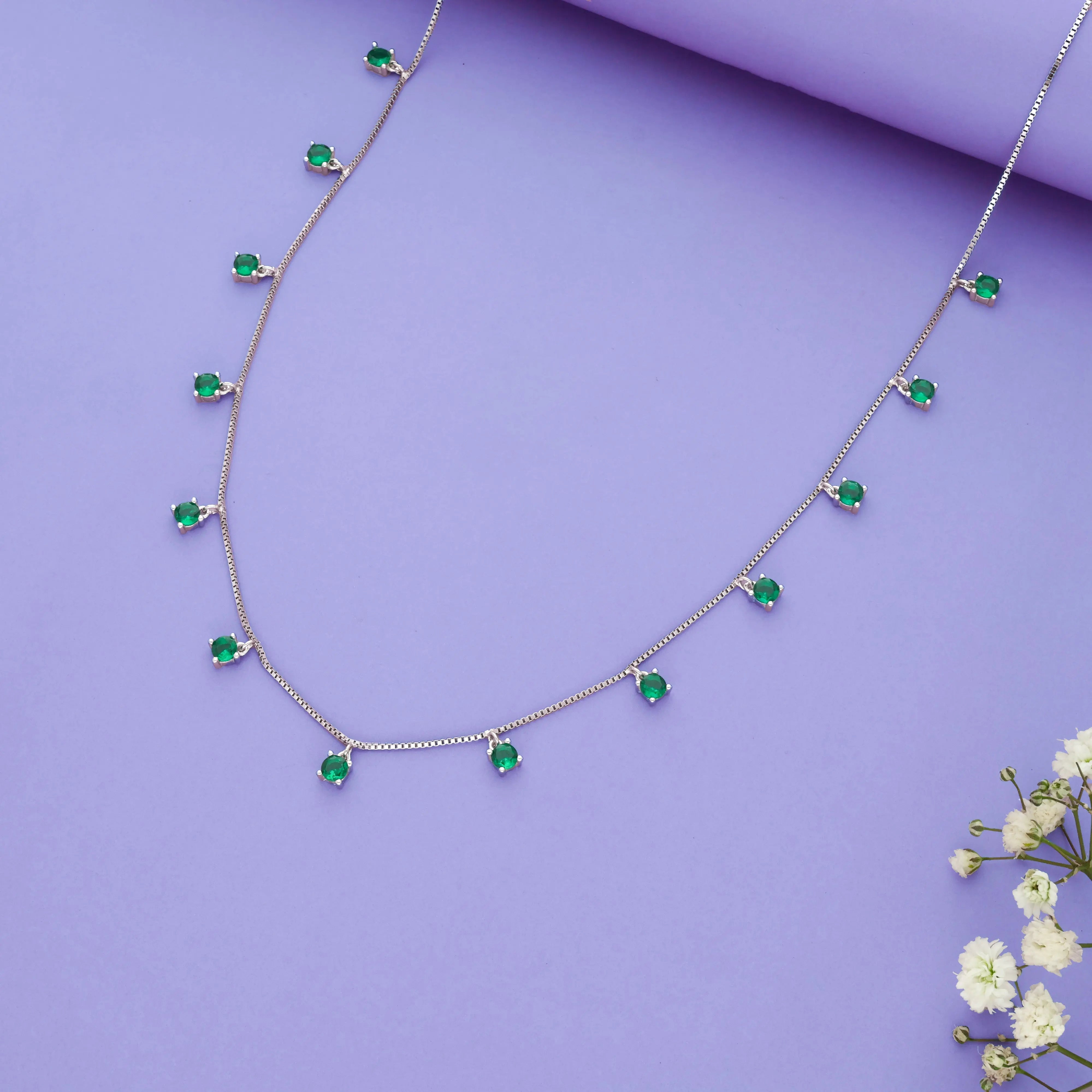Classic Green Stone 925 Silver Charm Necklace