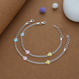 Colorful Flower Charm 925 Silver Kid Anklet (4-6 Yrs)