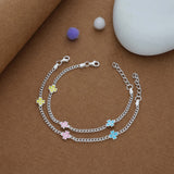Colourful Blossom 925 Silver Kids Anklet (3-5 Yrs)