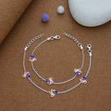Colourful Peacock Feather Charm 925 Silver Kid Anklet (4-6 Yrs)