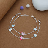 Cute Bear & Cloud Charm 925 Silver Kid Anklet (3-5 Yrs)