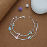 Cute Clover Flower 925 Silver Kid Anklet (4-6 Yrs)