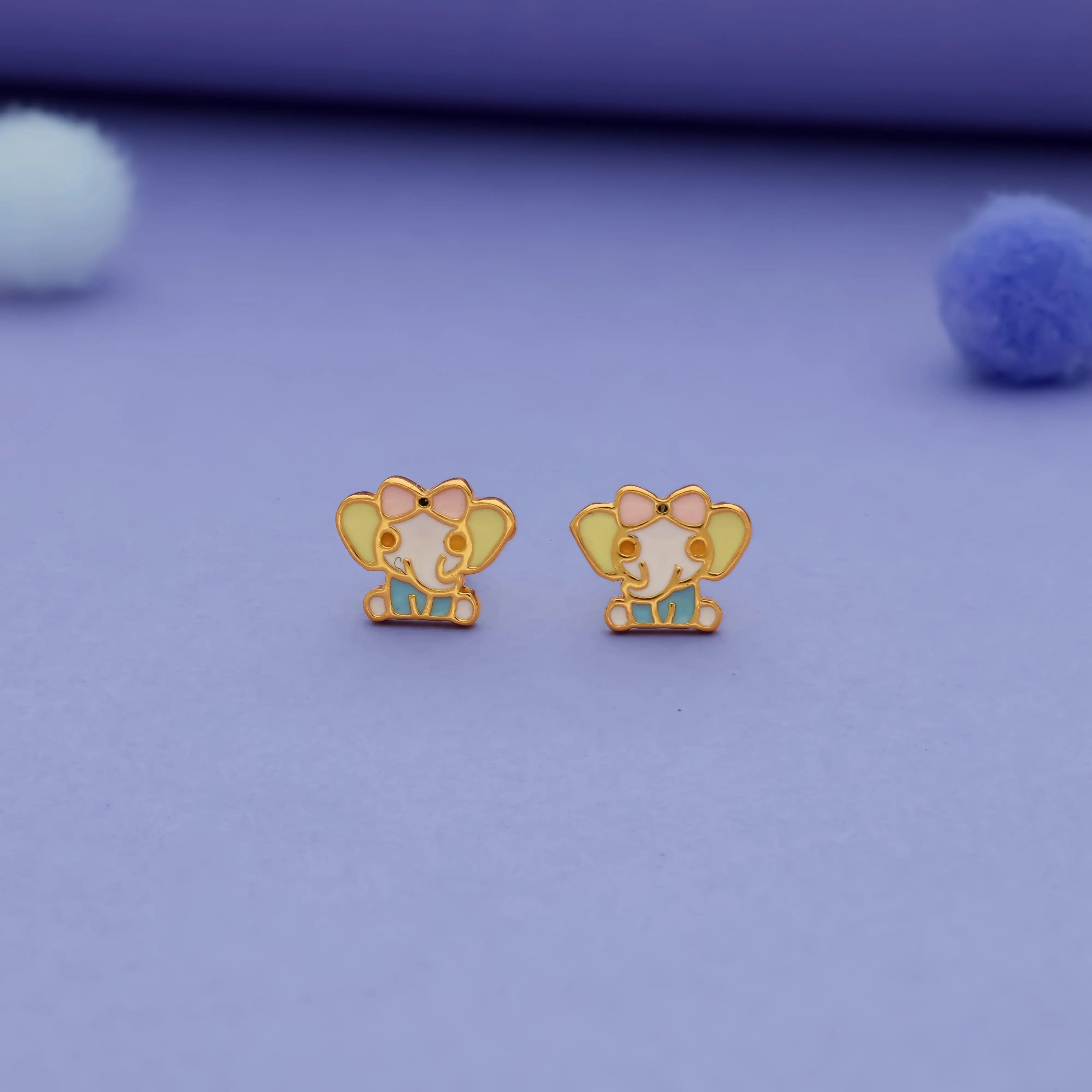 Cute Elephant Bow 925 Silver Kids Stud (3+ Yrs)