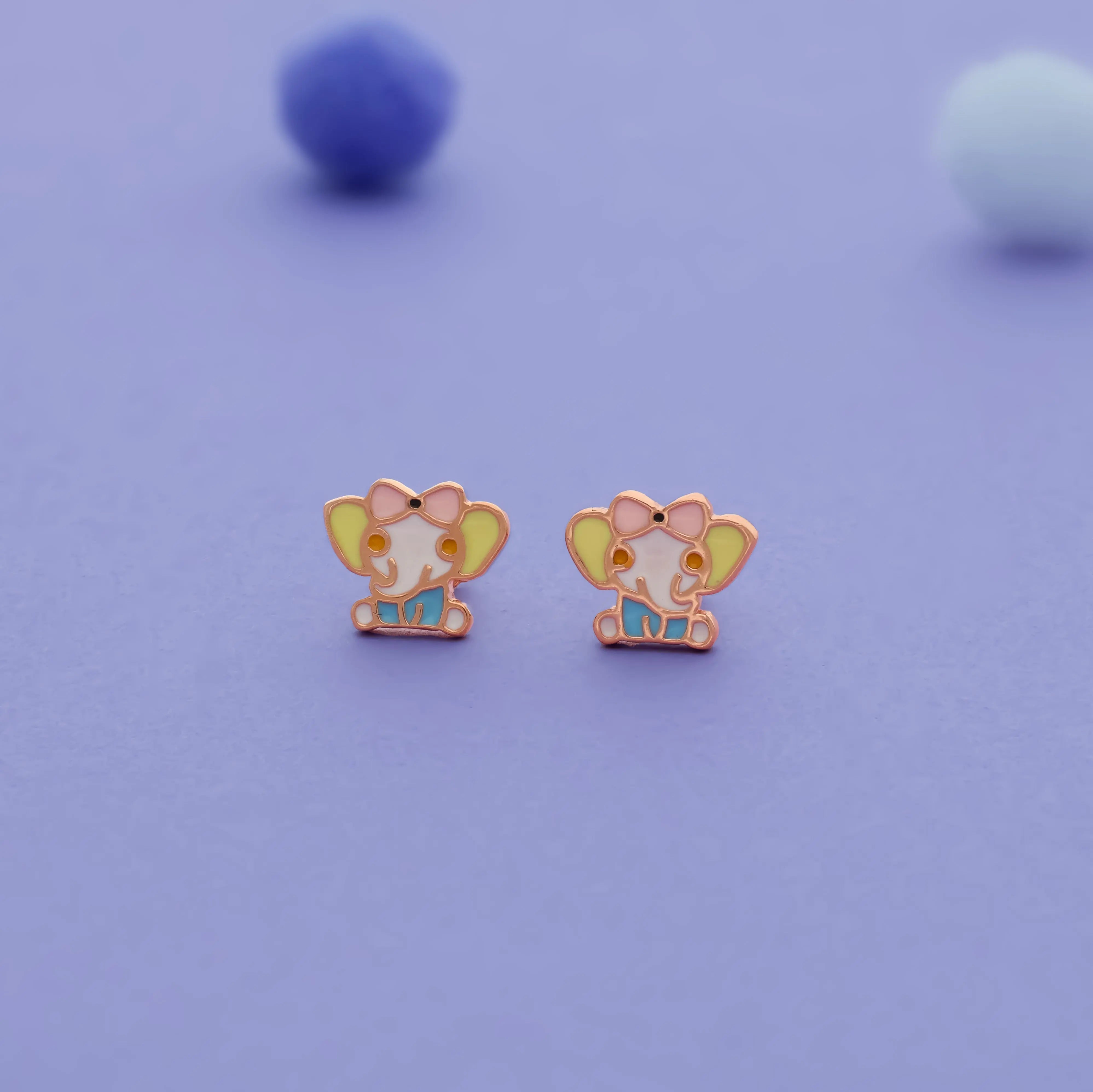 Cute Elephant Bow 925 Silver Kids Stud (3+ Yrs)