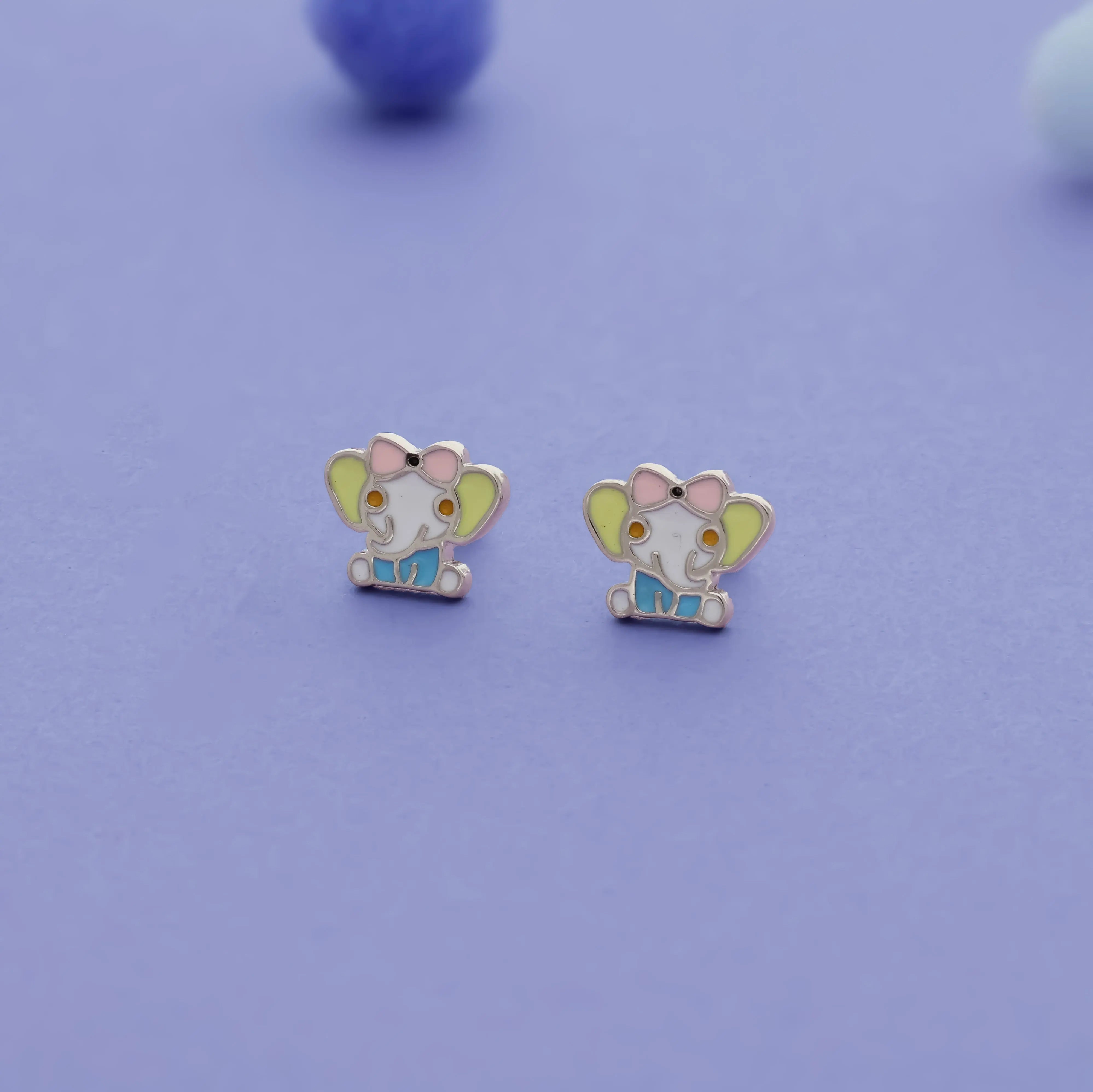 Cute Elephant Bow 925 Silver Kids Stud (3+ Yrs)