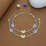 Cute Kitty Face Charm 925 Silver Kid Anklet (2-5 Yrs)