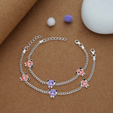 Cute Teddy Face Charm 925 Silver Kids Anklet (4-6 Yrs)
