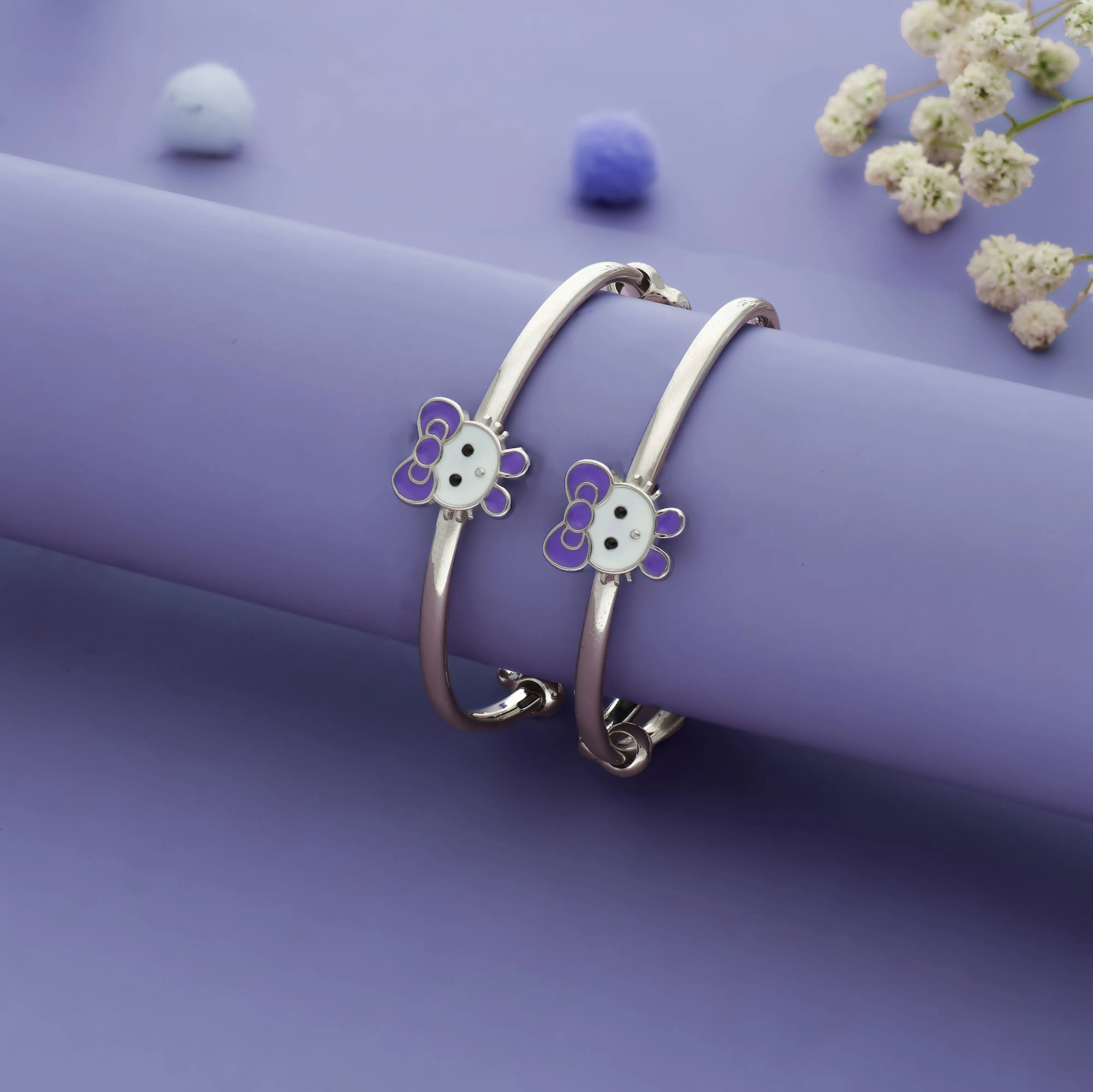 Cute Hello Kitty 925 Silver Kid Bangles (0-5 Yrs)
