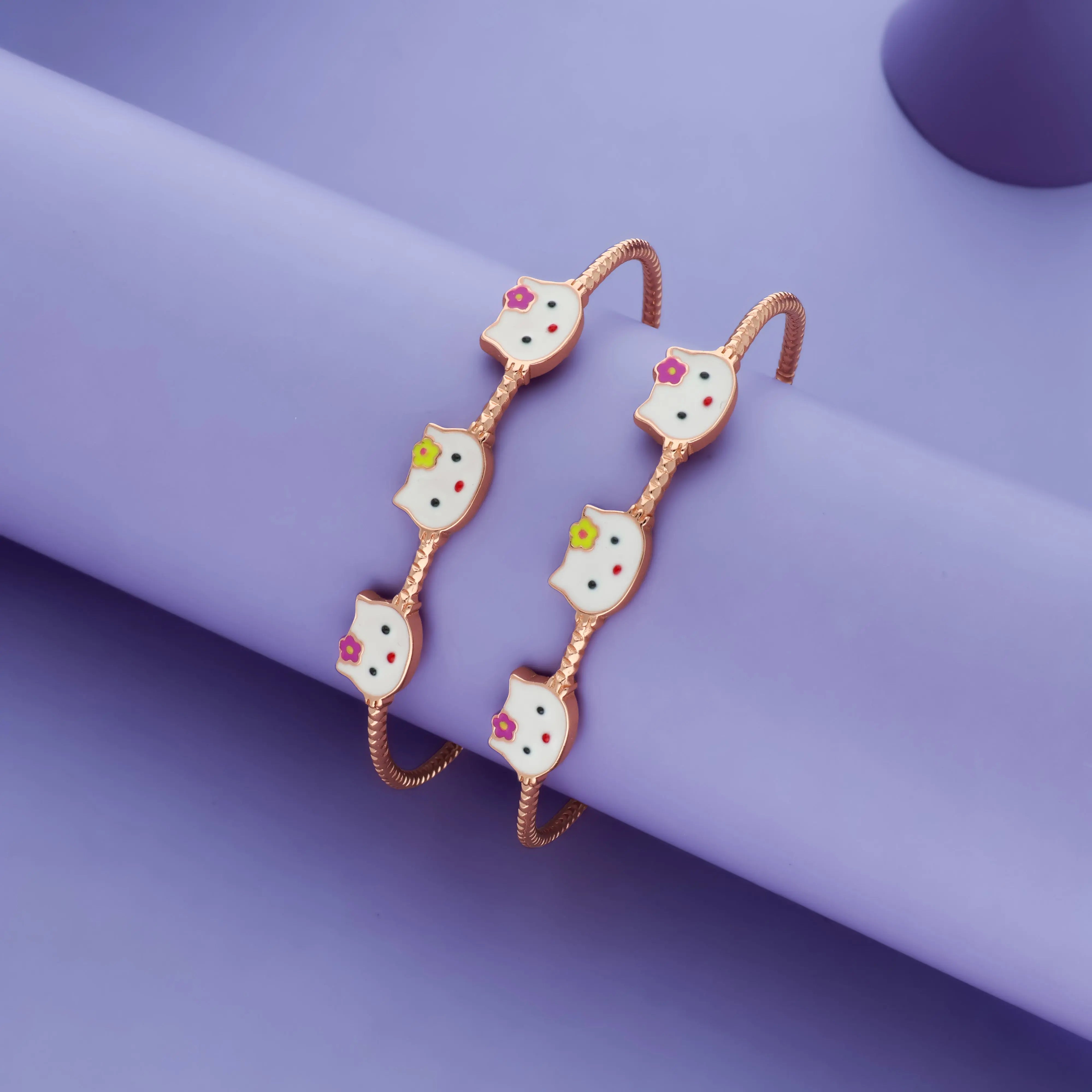 Cute Kitty Trio 925 Silver Kids Bangles (0-5 Yrs)