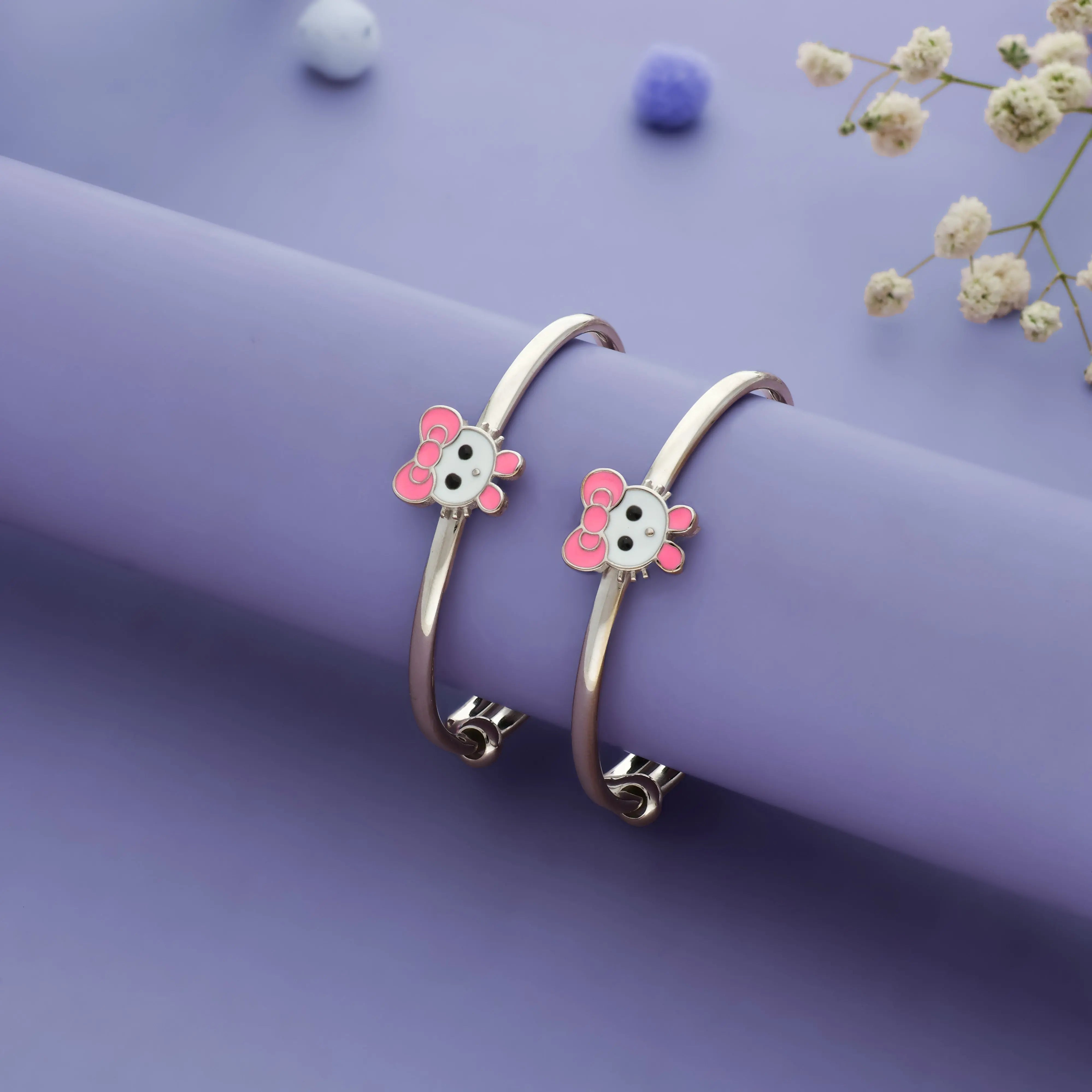 Cute Hello Kitty 925 Silver Kid Bangles (0-5 Yrs)