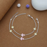 Daisy & Butterfly Charm 925 Silver Kids Anklet (4-6 Yrs)