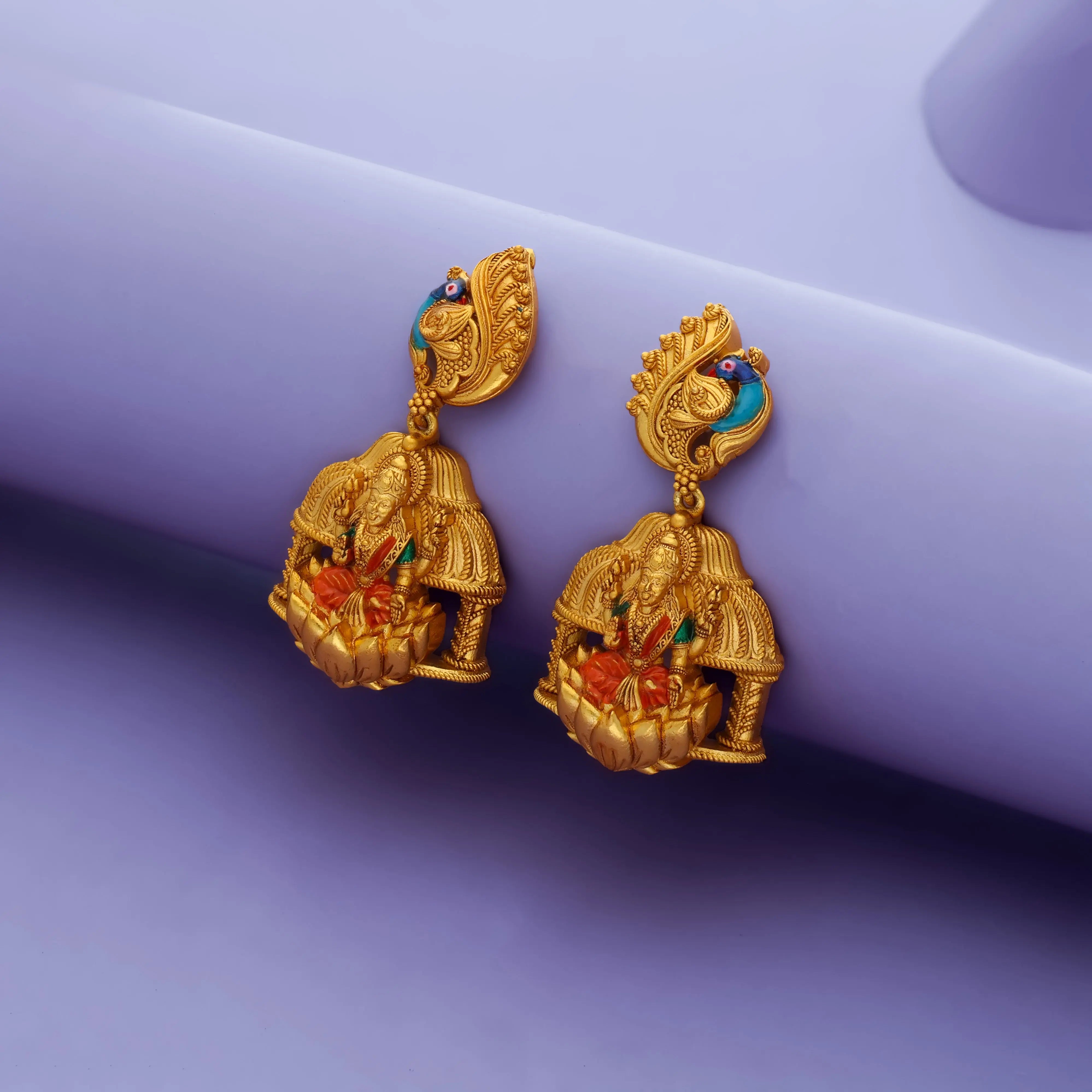Divine Lakshmi Peacock 925 Sterling Silver Jhumka Earrings