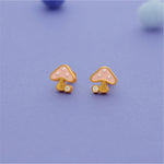 Dreamy Pink Mushroom 925 Silver Kids Studs