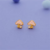 Dreamy Pink Mushroom 925 Silver Kids Studs