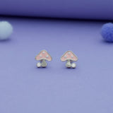 Dreamy Pink Mushroom 925 Silver Kids Studs
