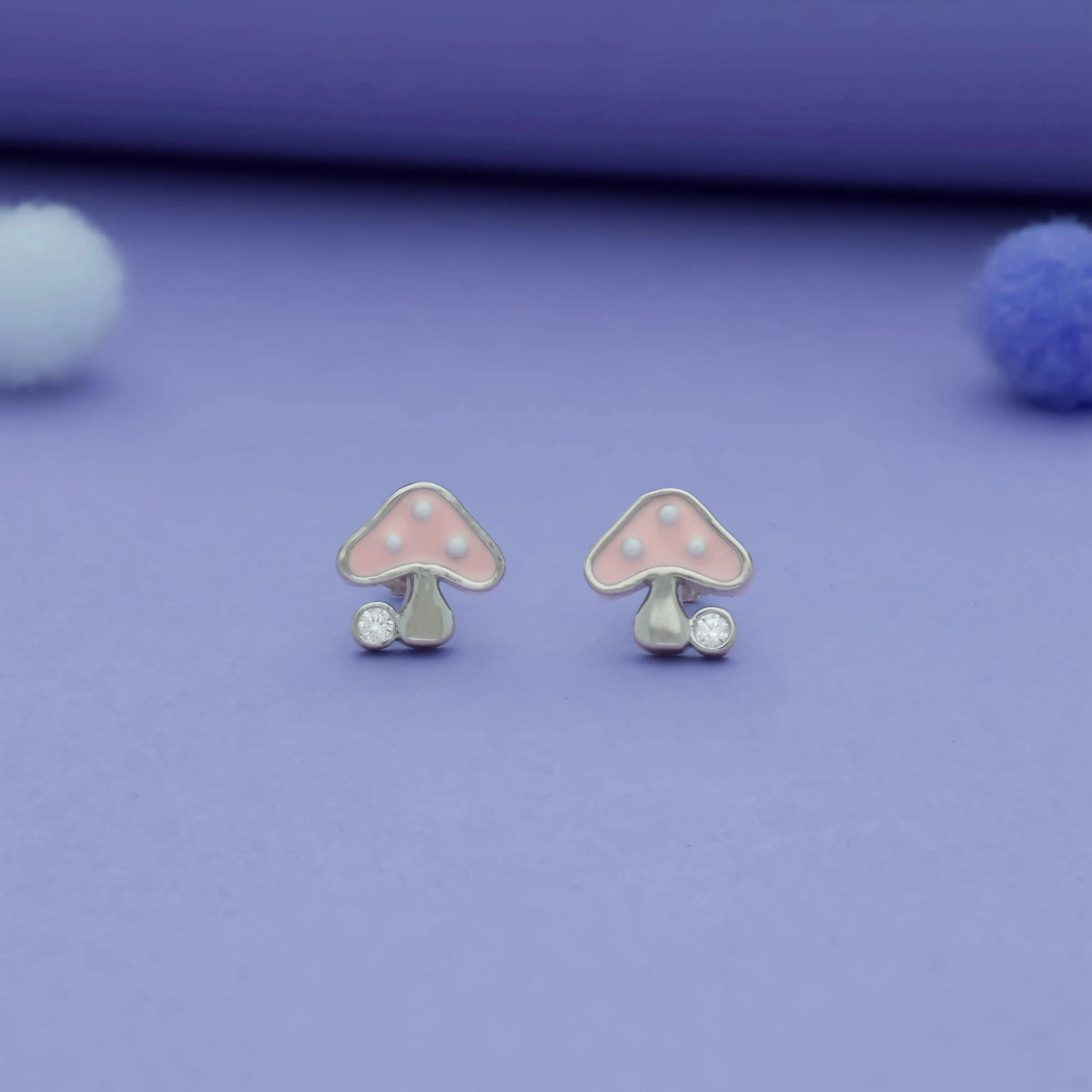 Dreamy Pink Mushroom 925 Silver Kids Studs