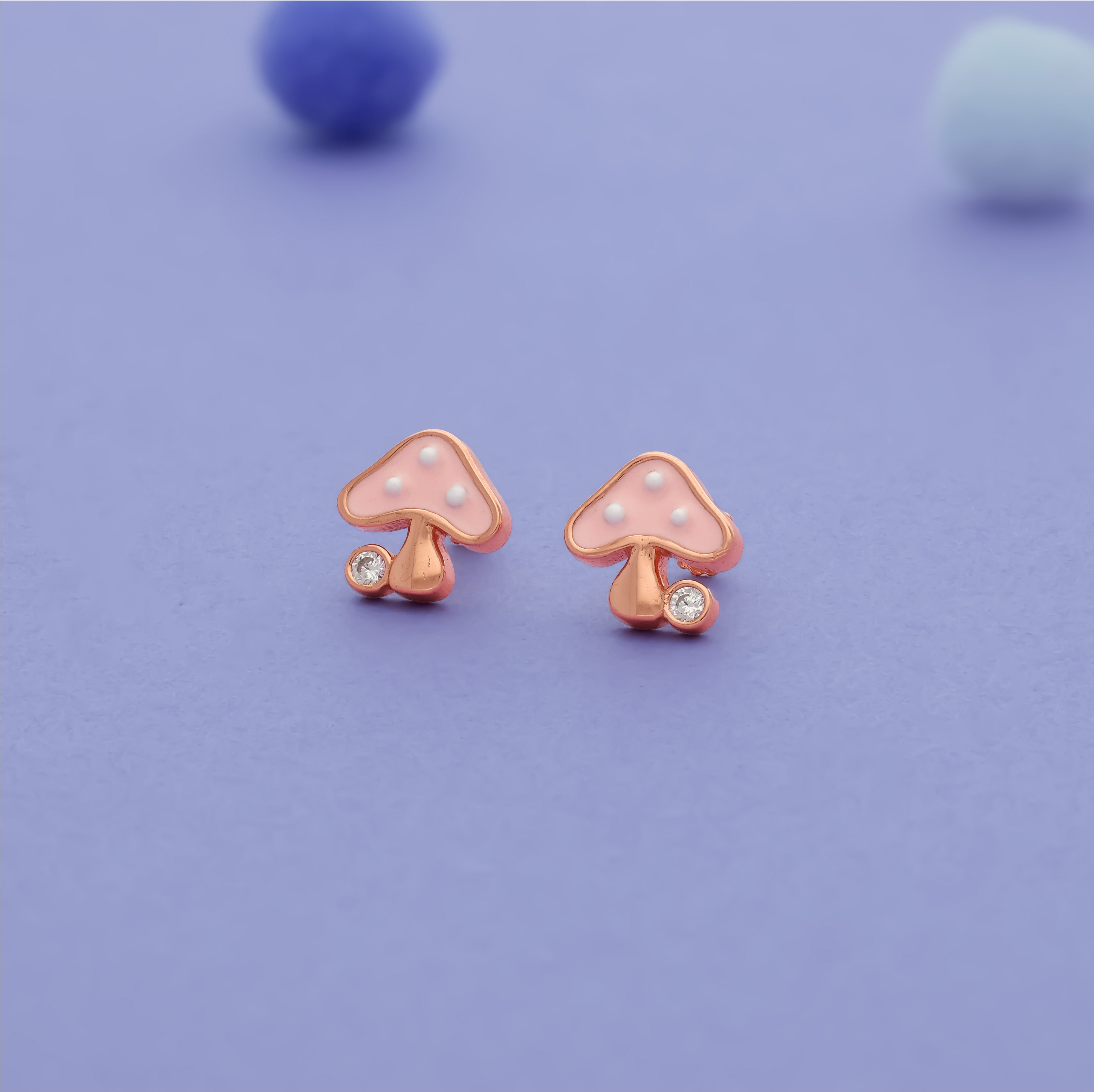 Dreamy Pink Mushroom 925 Silver Kids Studs