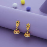 Dual Stone Anika Flower Gold Polish 925 Silver Jhumka