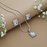 Elegant White Square Silver Pendant Set for Women & Teen