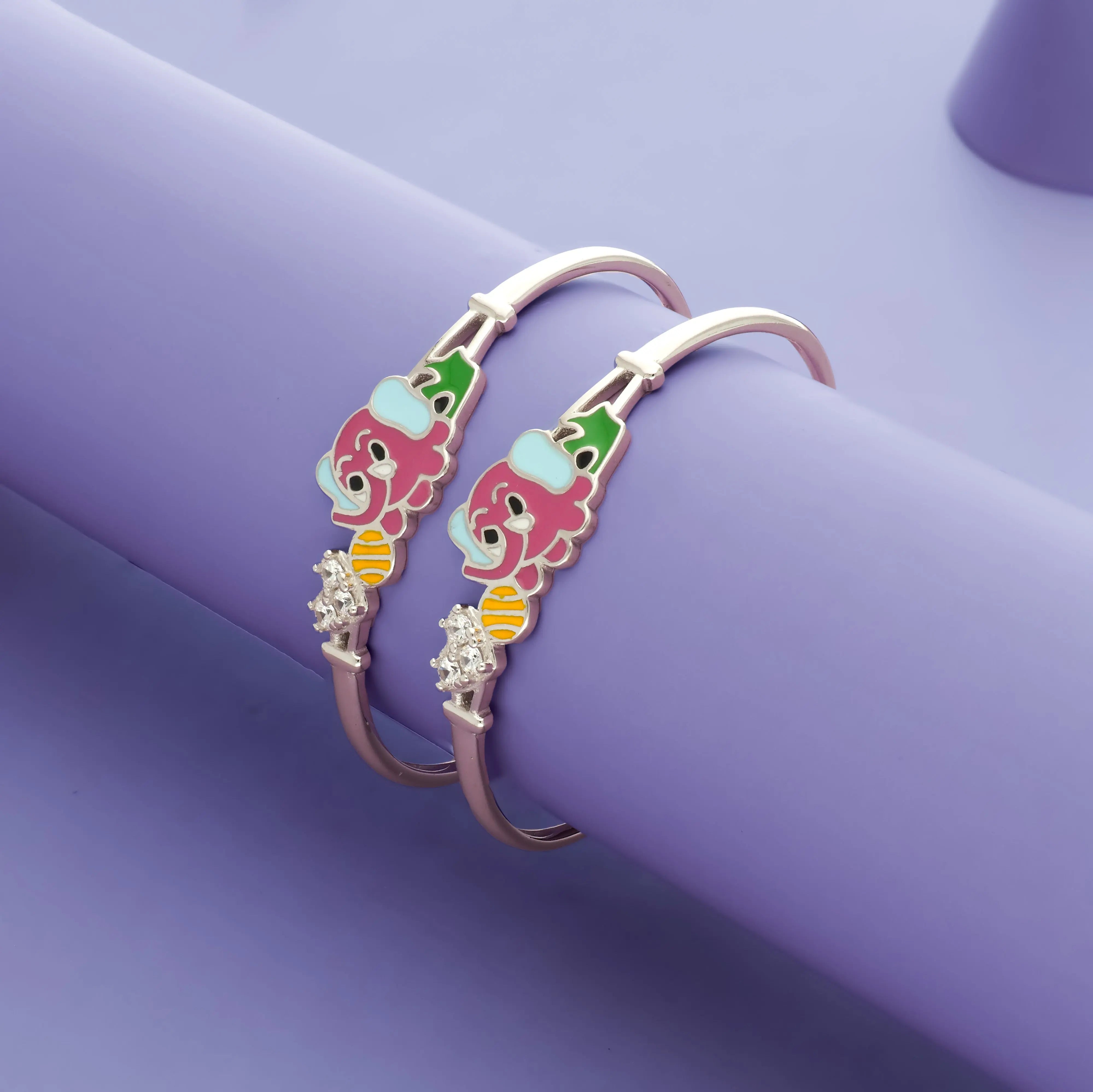 Elephant Heart Charm 18k Silver Kid Bangle (0-5 Yrs)