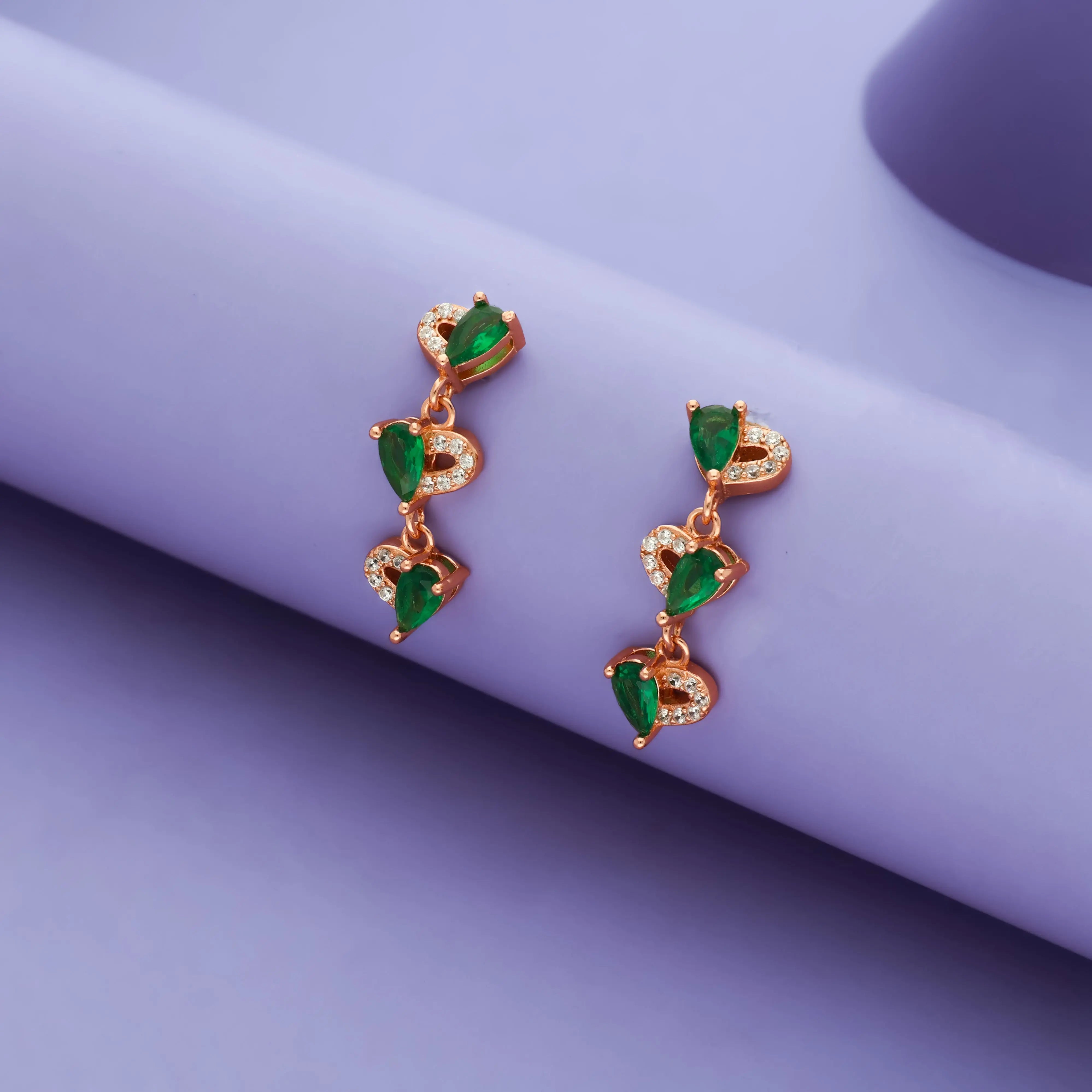 Emerald Love 925 Silver Drop Earrings