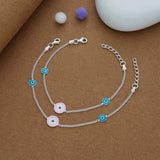 Evil Eye Flower Charm 925 Silver Kids Anklet (4-6 Yrs)