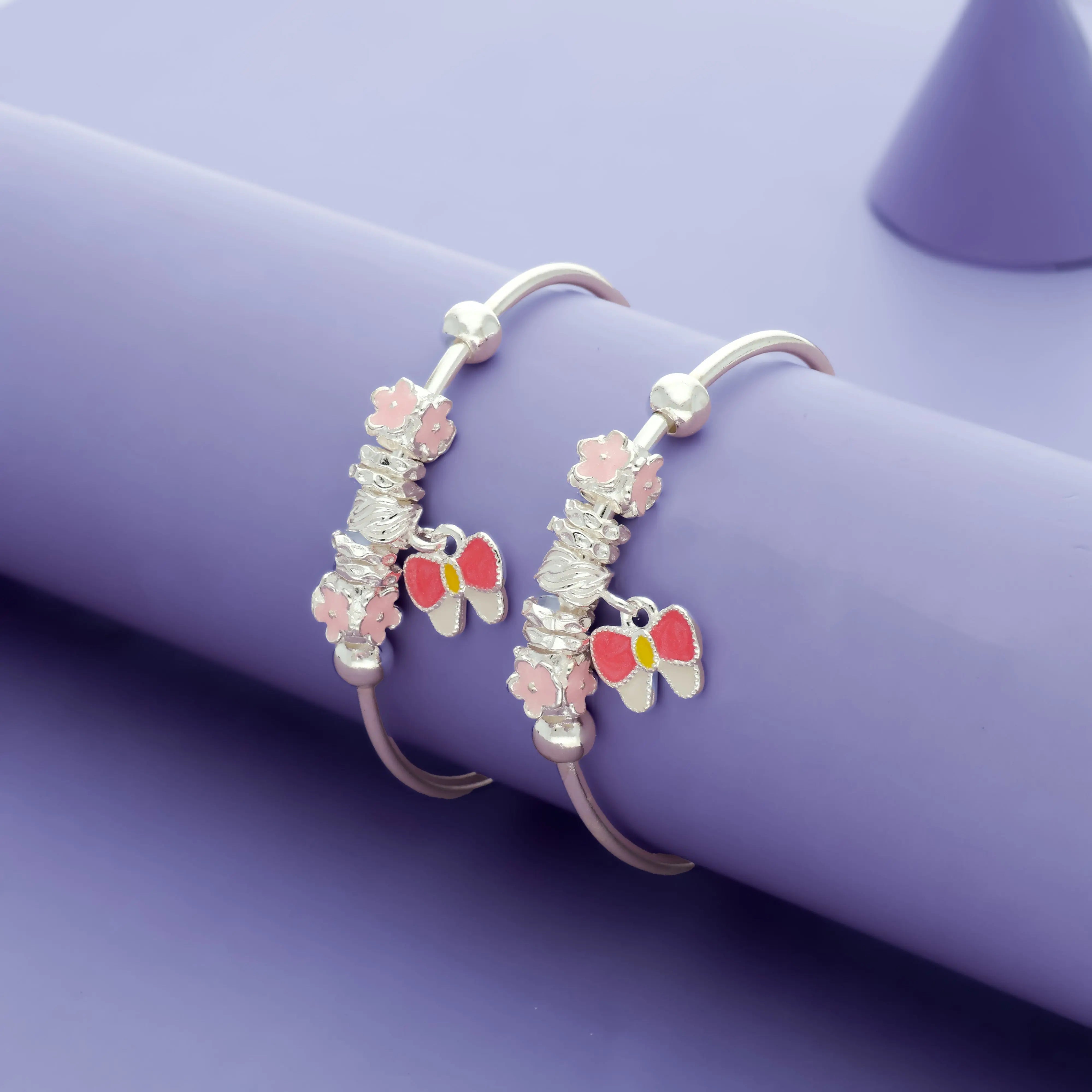 Flora Flutter Charm Silver Baby Bangles (0-5 Yrs)