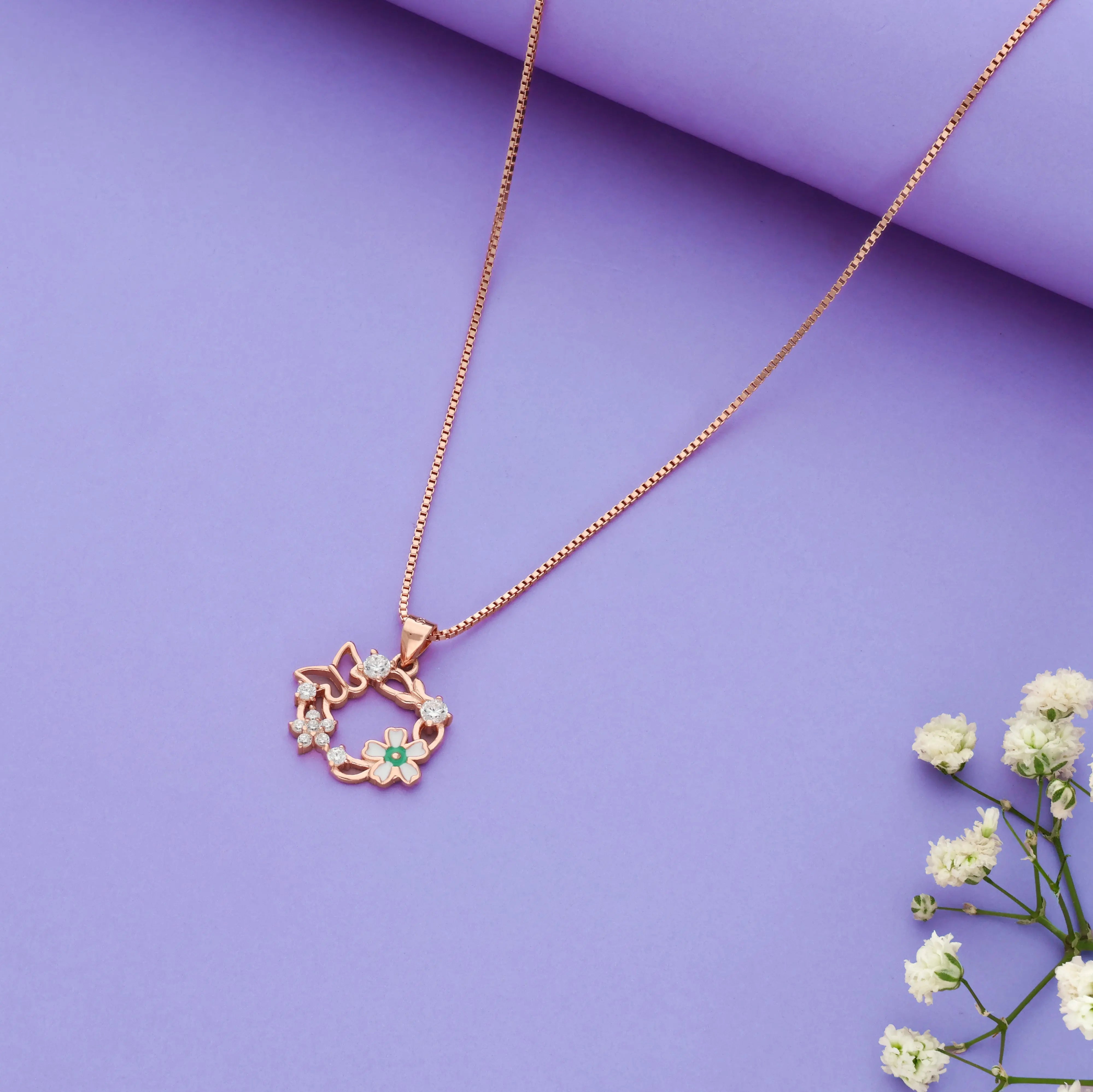 Floral Heart 925 Silver Chain Necklace
