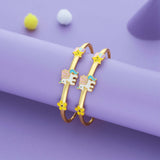 Floral Unicorn Dream Gold Polish 925 Kid Silver Bangles (0-5 Yrs)