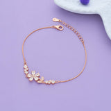 Floral Zircon Stone Rose Gold Polish 925 Silver Bracelet