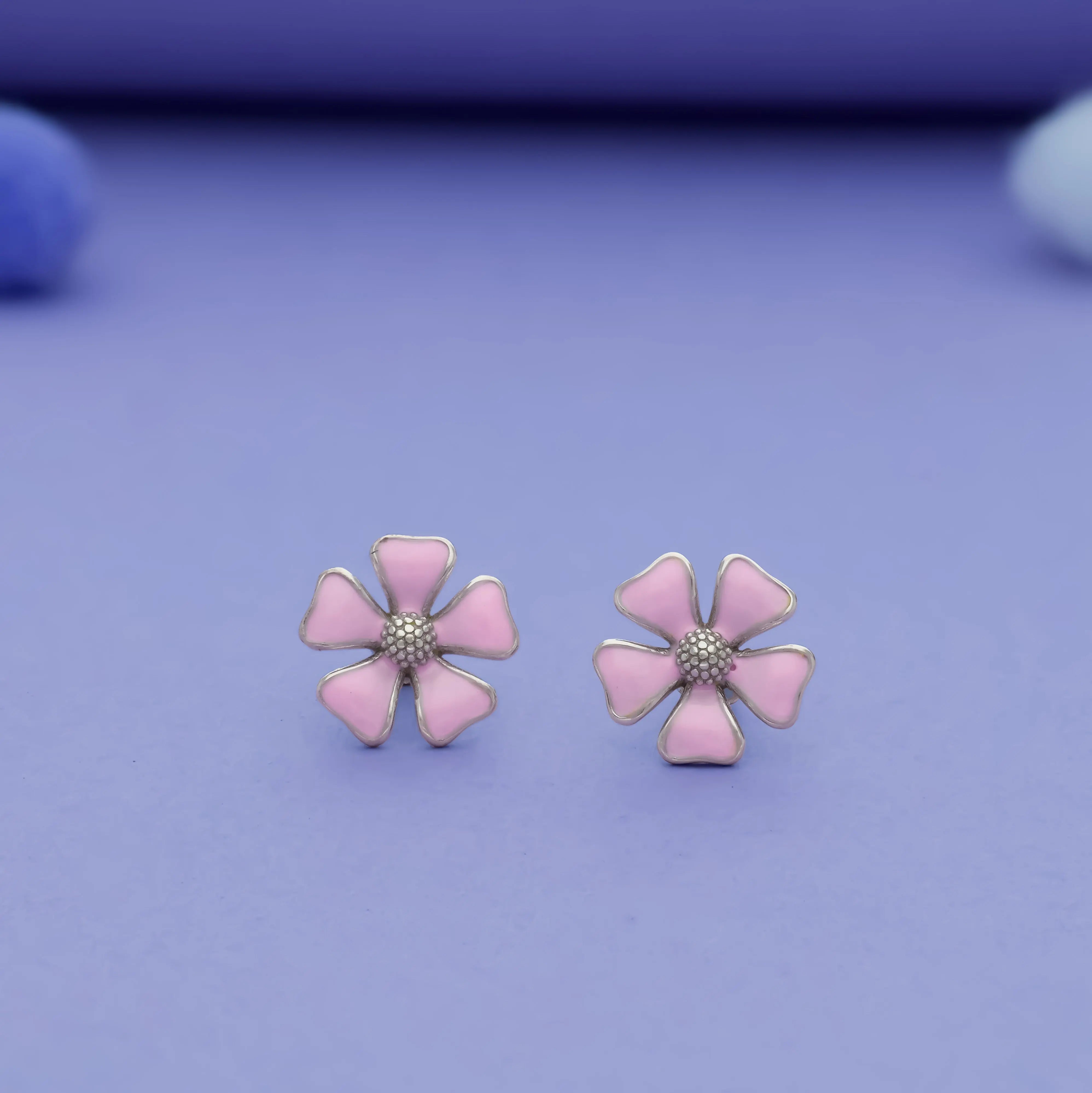 Floral Silver Studs for Kids with South Screw (3+ Yrs)